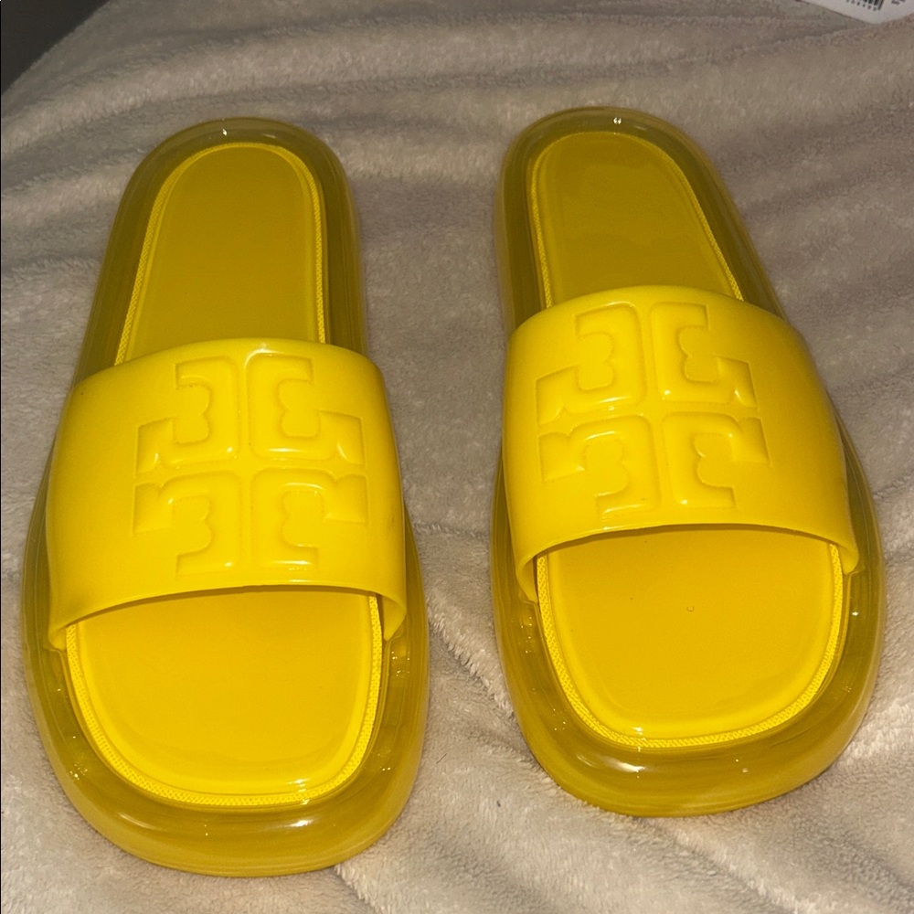 Yellow Logo Slide Sandals